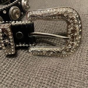 Ladies West Star Black Leather Western Rodeo Fancy Belt W/ Rhinestones Size Lg
